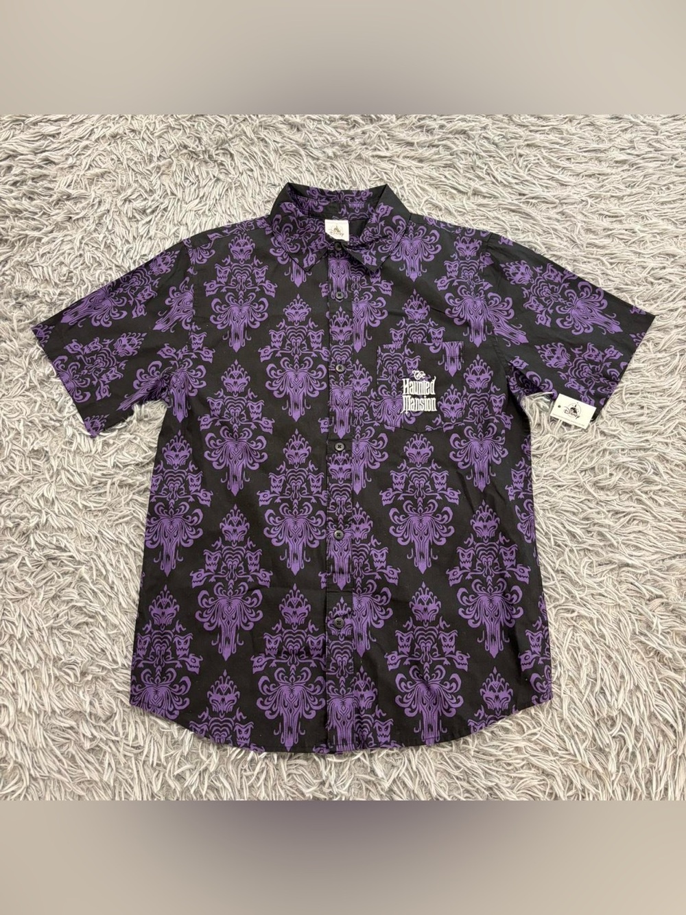 NEW Disney Parks The Haunted Mansion Wallpaper Woven Button Up Camp Shirt Small